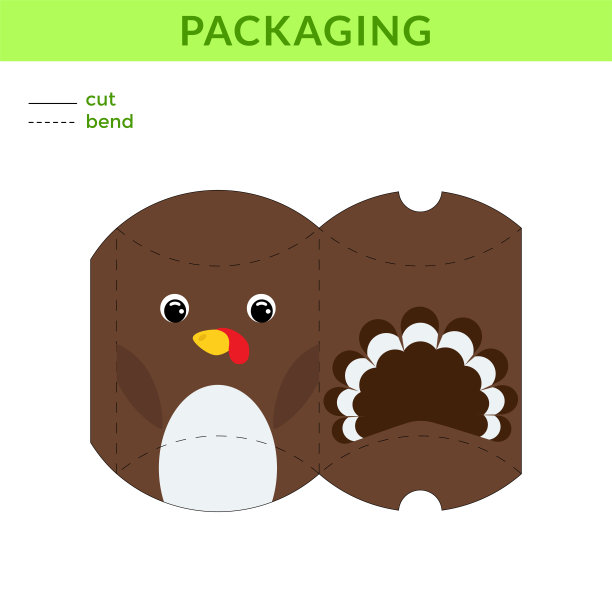 可爱的DIY派对喜欢盒子生日，婴儿送礼与可爱的火鸡糖果，糖果，小礼物，面包房。可打印颜色方案。打印、裁剪、折叠、粘胶。矢量插图。图片下载