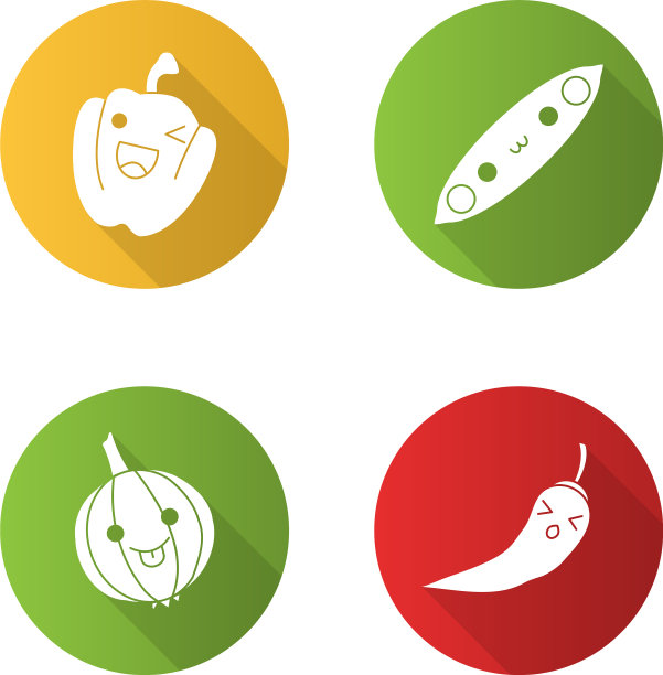 蔬菜可爱可爱，扁平设计长阴影图片下载