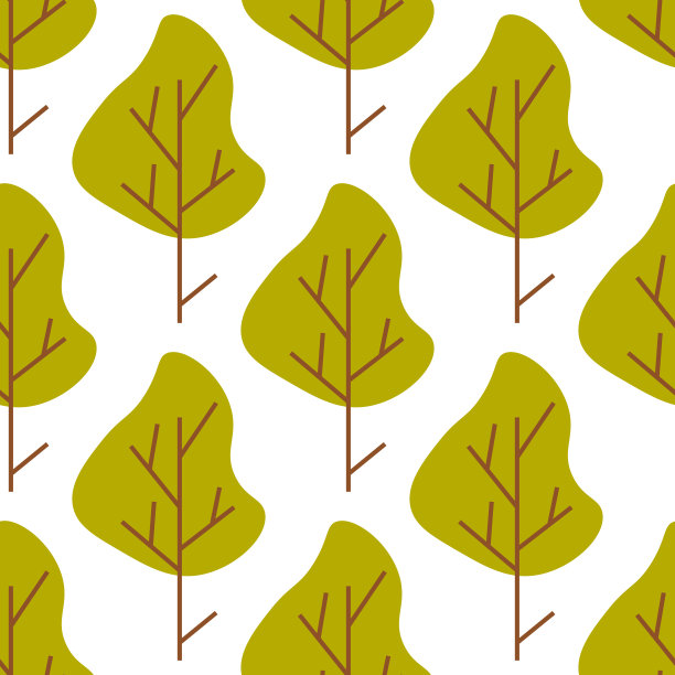 可爱的森林无缝图案与卡通夏季树在平风格。林地的背景。矢量插图。图片下载