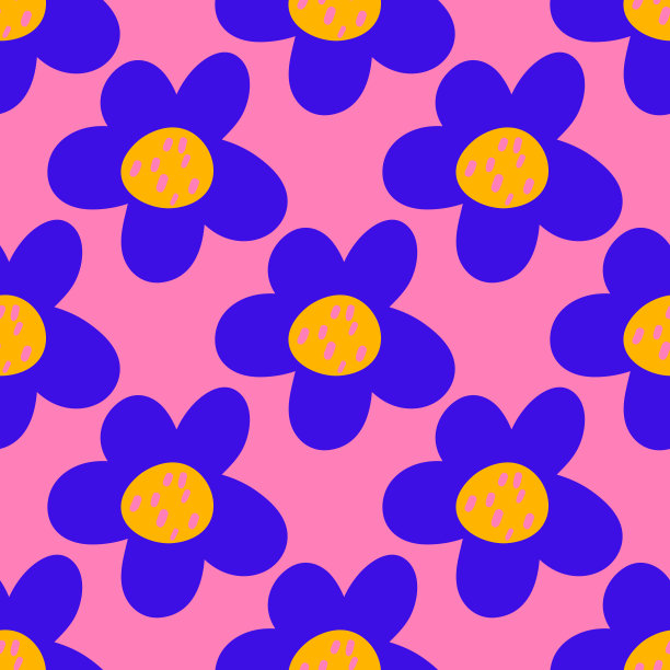 可爱的卡通圆点花在平面风格无缝图案。花卉童稚风格背景。矢量插图。图片下载