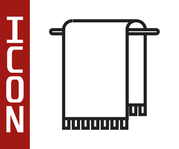 衣架图标上的黑线毛巾孤立在白色背景上。浴室毛巾图标。矢量图图片下载