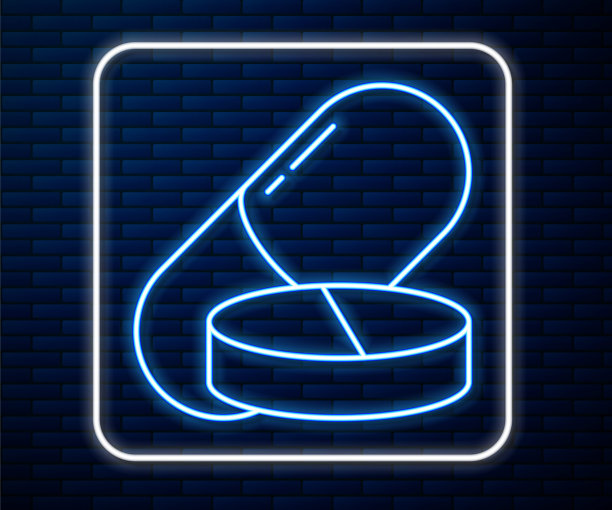 药片或药片的图标孤立在砖墙的背景上。胶囊丸和药物标志。药店的设计。矢量图图片下载