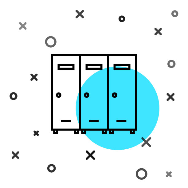 黑色线储物柜或更衣室的曲棍球，足球，篮球队或工人图标孤立在白色背景。随机动态形状。矢量图图片下载