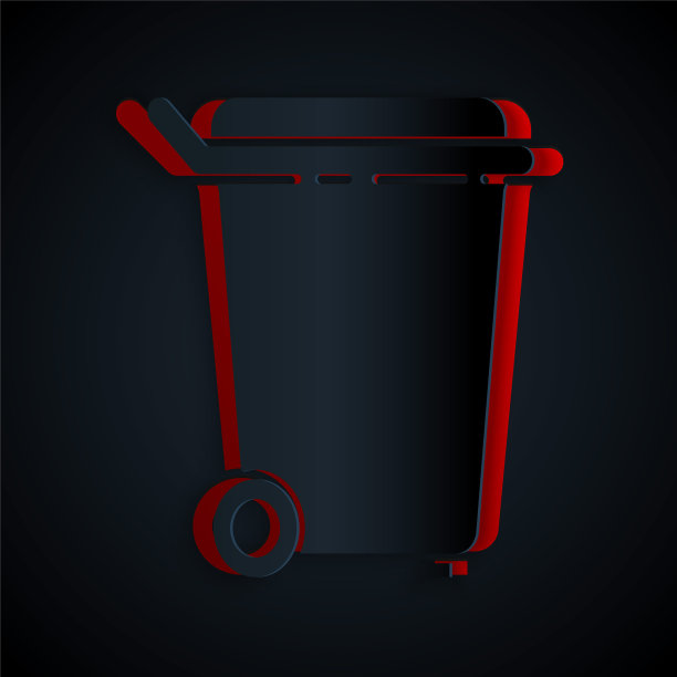 剪纸垃圾桶图标孤立在黑色背景。垃圾桶的迹象。回收篮图标。办公室垃圾图标。纸艺术风格。矢量图图片下载