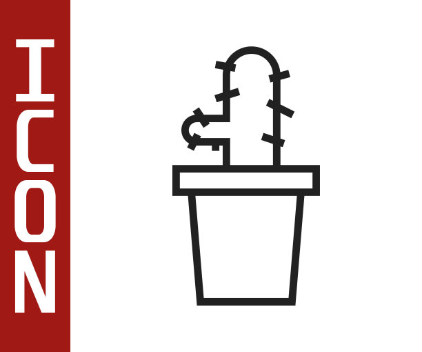 黑线仙人掌仙人掌仙人掌在锅图标孤立在白色背景。盆栽植物。盆栽植物标志。矢量图图片下载