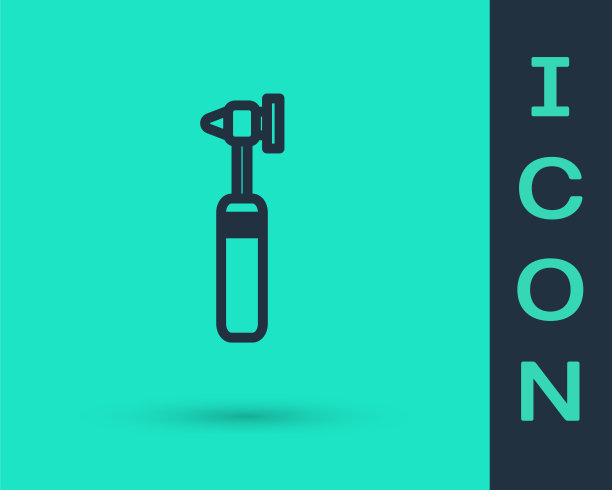 黑线医用耳镜工具图标隔离在绿色背景上。医疗器械。矢量图图片下载