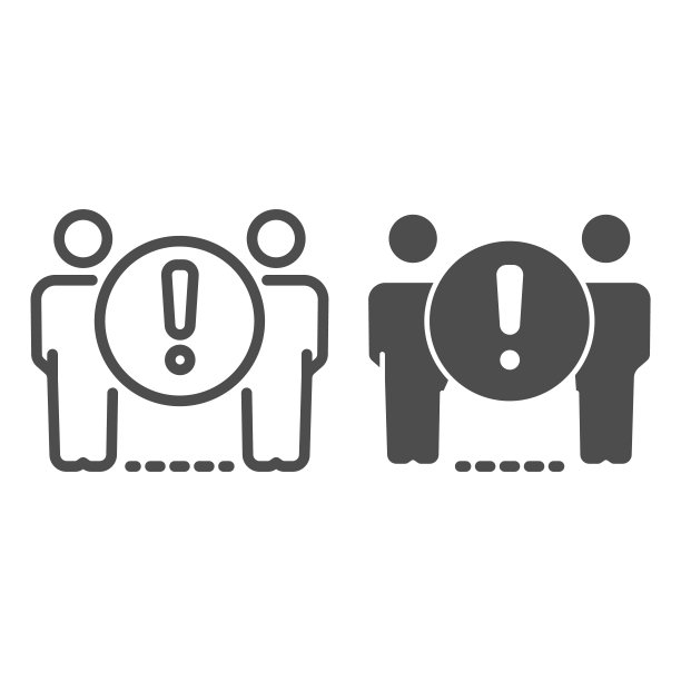 两人站在距离线旁的实心图标，保持社交距离，新冠肺炎概念，在白色背景上保持距离并注意标志，没有人群和轮廓样式的警告标志，矢量图图片下载