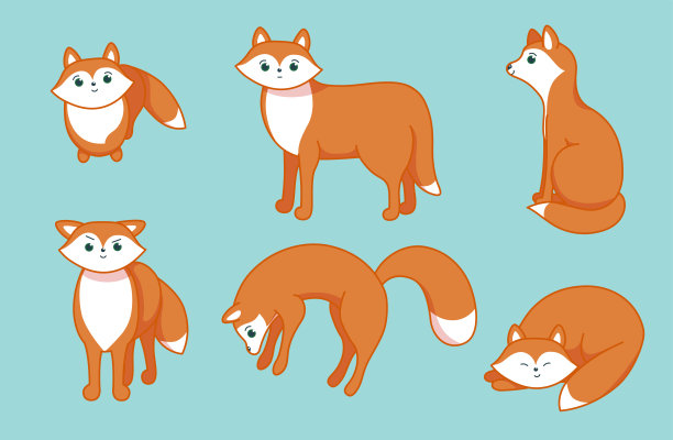 一群小狐狸。卡通风格的人物。矢量图素材图片
