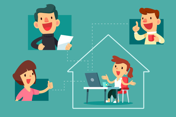 在家工作和同事视频通话的快乐女人图片下载