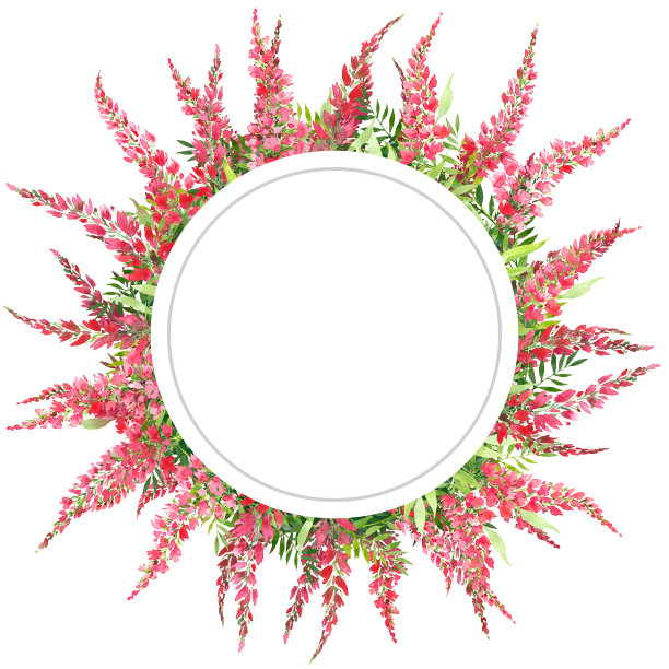 圆框，红花圈。夏日六月花环，水彩画插图图片下载