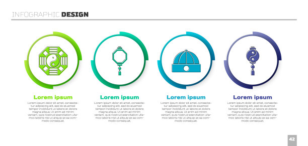 设置阴阳、纸灯笼、帽子和阴阳。业务信息模板。向量图片下载