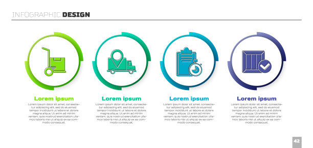 设置手推车和箱子，发货跟踪，确认发货清单剪贴板和带有勾号的木箱。业务信息模板。向量图片下载