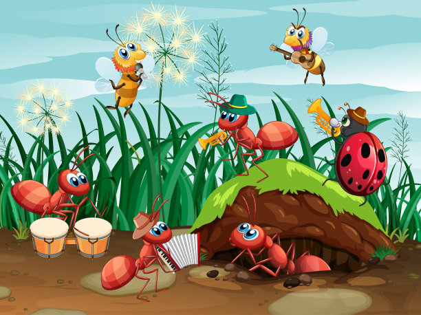 花园里有植物和昆虫的场景图片下载