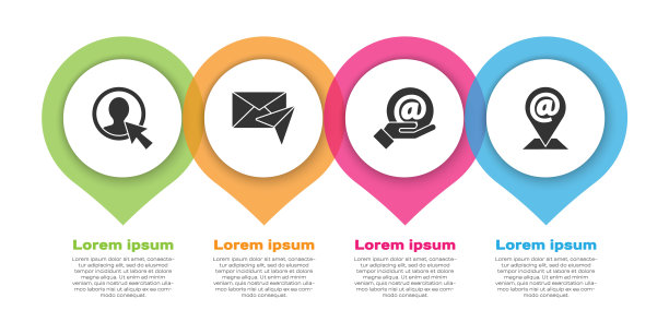 设置创建帐户屏幕，信封，邮件和电子邮件在手和位置和邮件和电子邮件。业务信息模板。向量图片下载