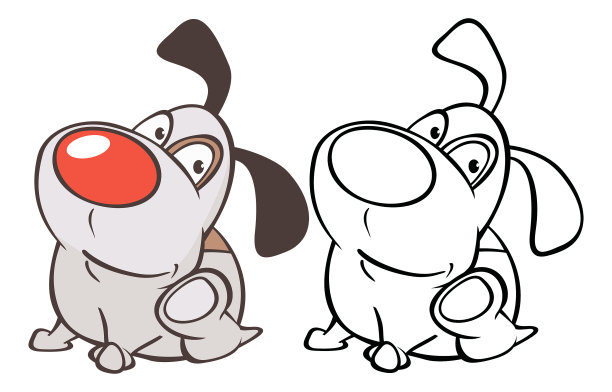 一个可爱的卡通人物猎犬矢量插图为您设计和电脑游戏。彩色书大纲图片下载