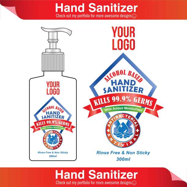 手消毒液标签设计矢量图形模板包装设计。图片下载