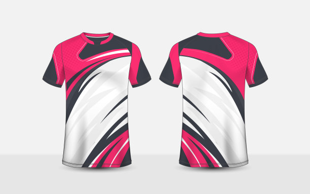 粉色，白色和黑色图案布局电子竞技t恤设计模板图片下载
