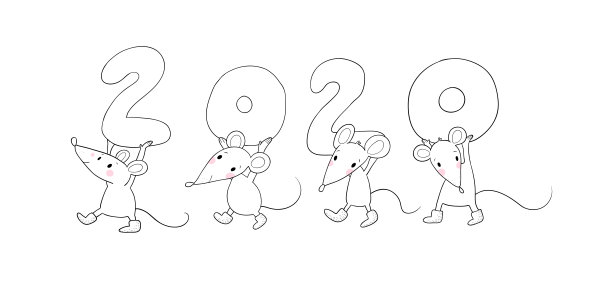 可爱的卡通老鼠。贺卡。鼠年是中国的生肖。新2020年。动物卡通人物集。有趣的老鼠和圣诞树图片下载