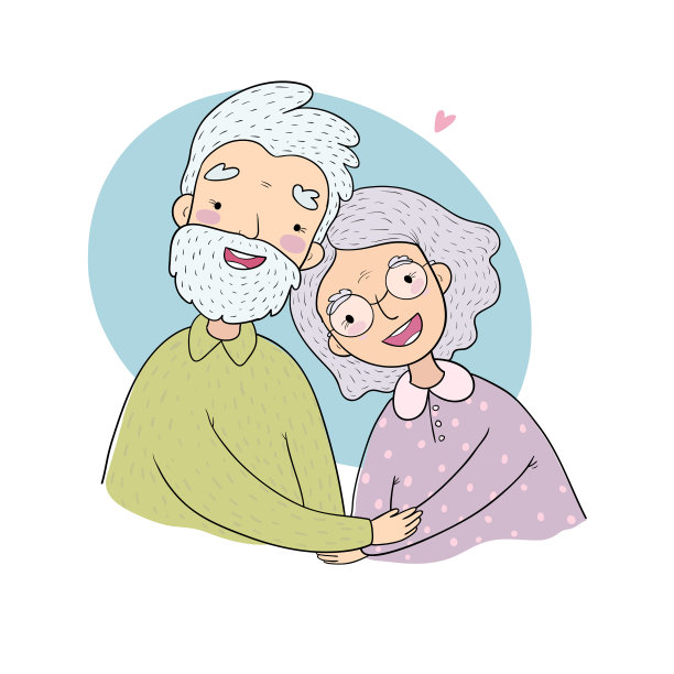 高级快乐的夫妇。祖母和祖父。向量图片下载