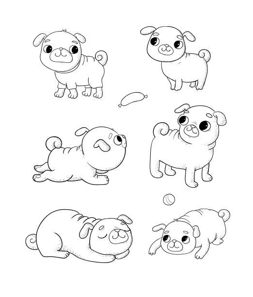 可爱的卡通哈巴狗套装。欢快有趣的狗图片为兽医。向量图片下载