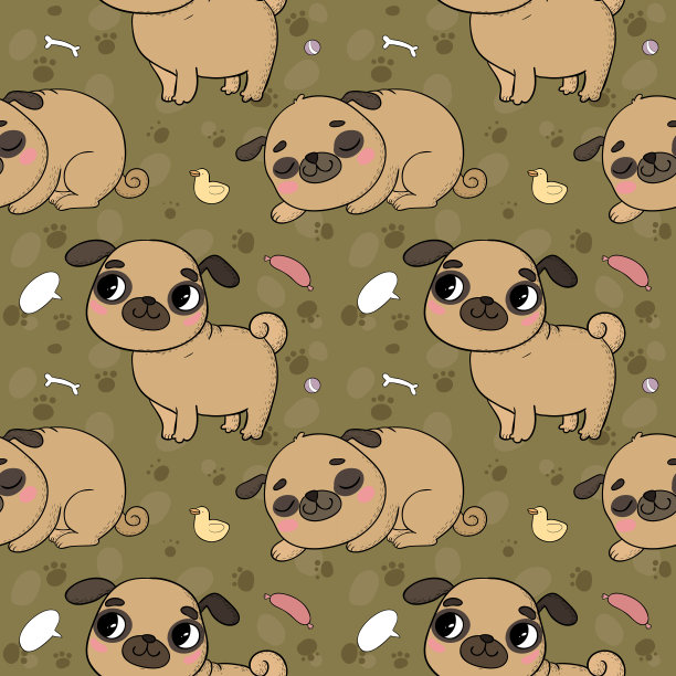 可爱的卡通哈巴狗套装。欢快有趣的狗图片为兽医。向量图片下载