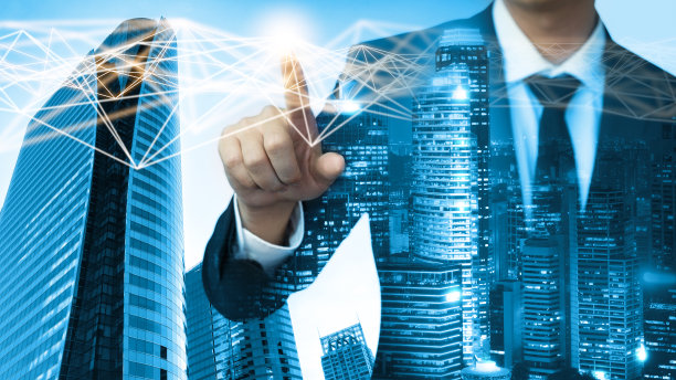 现代创意电信与互联网网络在智慧城市中互联互通。图片下载