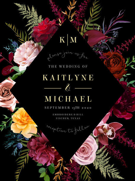 由叶子和花朵组成的豪华深色框架图片下载