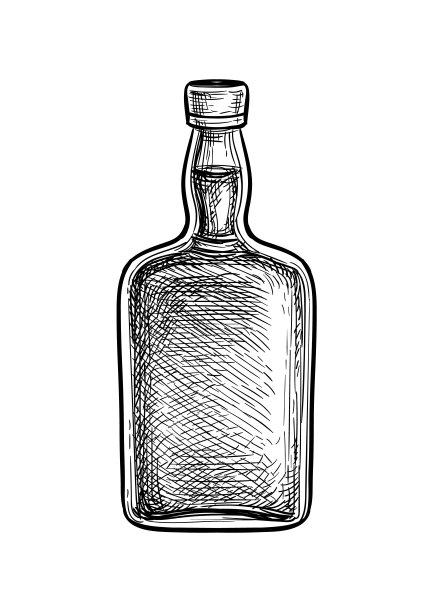 威士忌酒瓶的墨水素描。图片下载