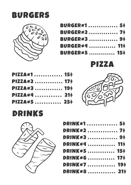 快餐菜单模板汉堡披萨饮料图片下载