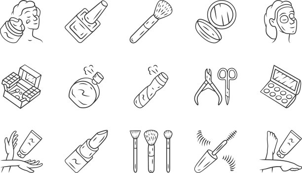 护肤产品化妆品线性图标集图片下载