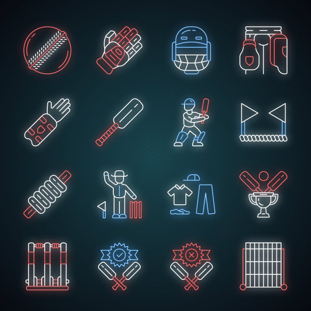 板球锦标赛霓虹灯图标设置运动图片下载