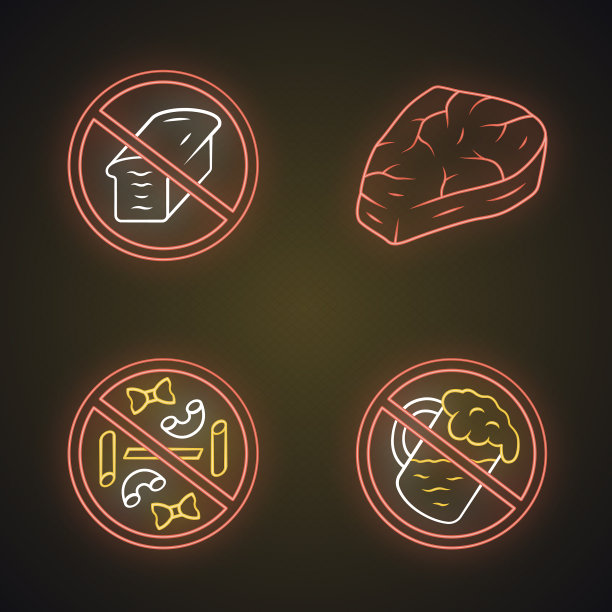 无谷蛋白饮食霓虹灯图标设置零碳水化合物图片下载