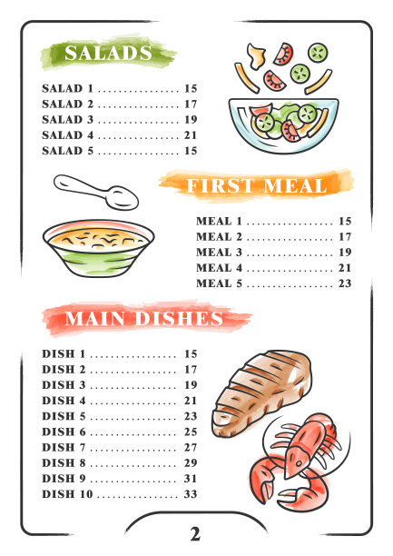 餐厅菜单颜色模板沙拉第一餐图片下载