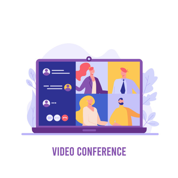 人们通过在线视频会议进行交流。在线会议。在家工作的概念，与朋友聊天，群视频聊天。矢量插图在平面设计的UI，横幅，移动应用程序图片下载