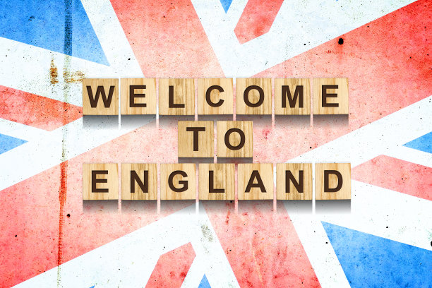 欢迎来到英格兰。英国国旗背景木块上的题词。检疫后发现的国家。旅行。业务。图片下载