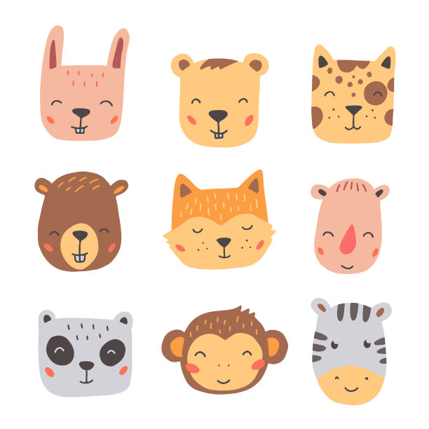 设定可爱的野生动物的脸手绘风格图片下载