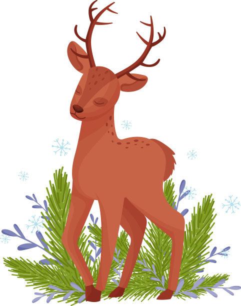 可爱的小鹿站在动物身旁，伴着冬天的花海图片下载