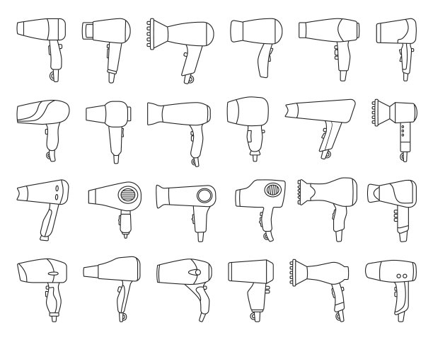 吹风机孤立的轮廓设置图标图片下载