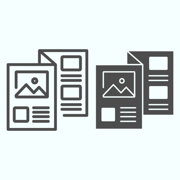 宣传册线和固体图标目录图片下载