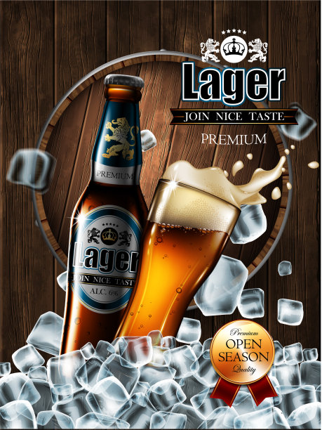 用瓶子和玻璃杯设计广告啤酒图片下载
