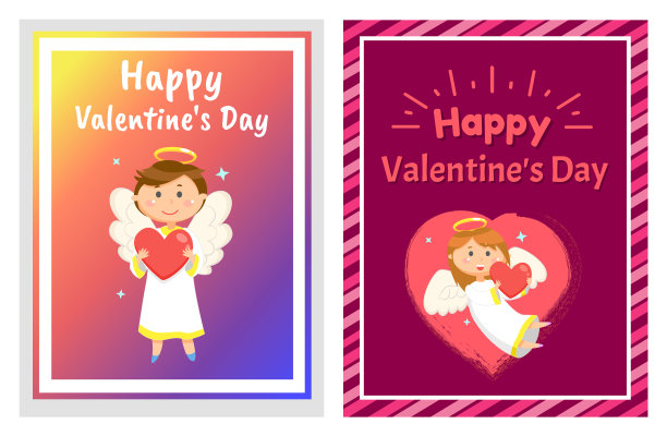 快乐的情人节庆祝卡与天使图片下载