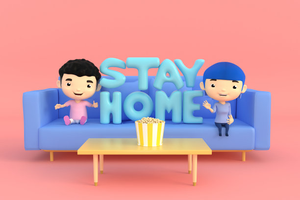 3d插画的卡通人物。为了防止细菌和病毒，男孩和女孩都相隔很远。图片下载