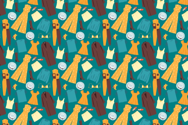 绿色背景上的不同衣服。时尚的衣服图片下载