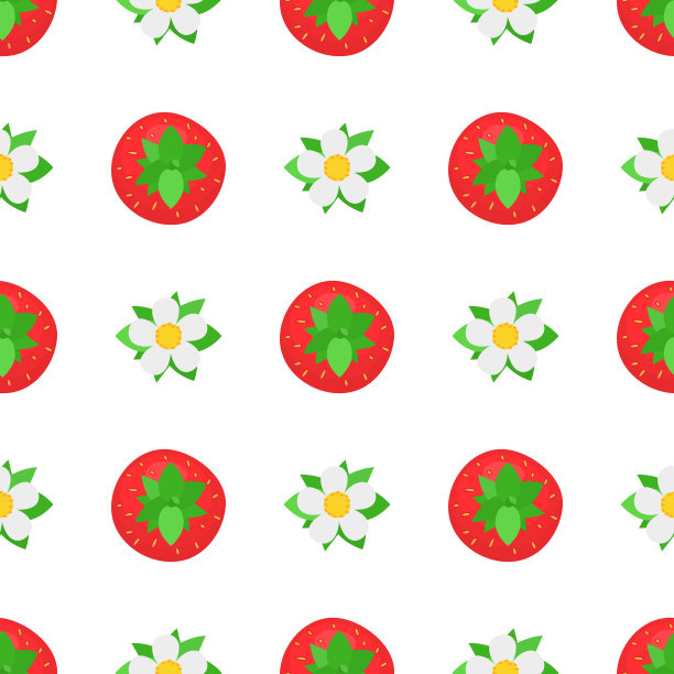 无缝图案与新鲜明亮的异国情调的整个草莓从上面看在白色的背景。夏日水果，健康生活方式。有机水果。卡通风格。矢量插图为任何设计。图片下载