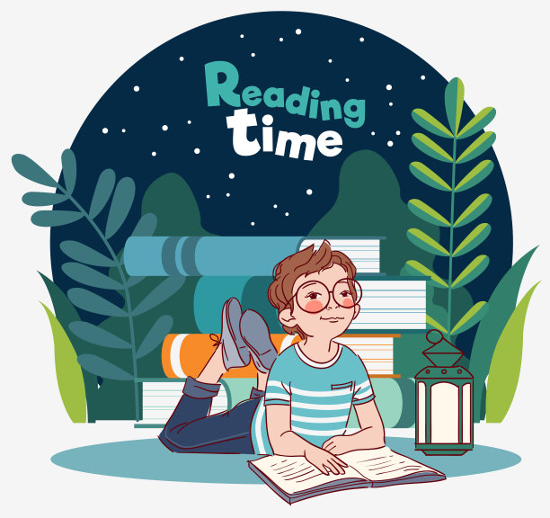 可爱的小男孩在花园里看书。自然景观背景。暑假插图。休假时间图片下载