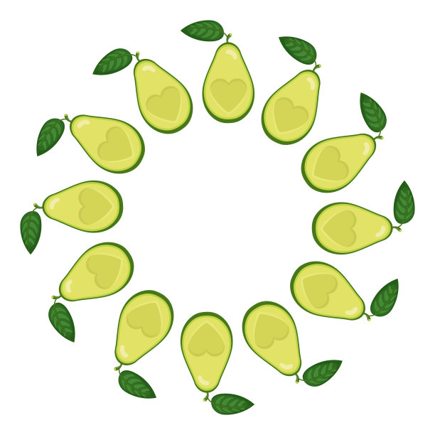 花环由半颗鳄梨心和文字空间组成。卡通有机甜食。夏日水果，健康生活方式。矢量插图为任何设计。图片下载