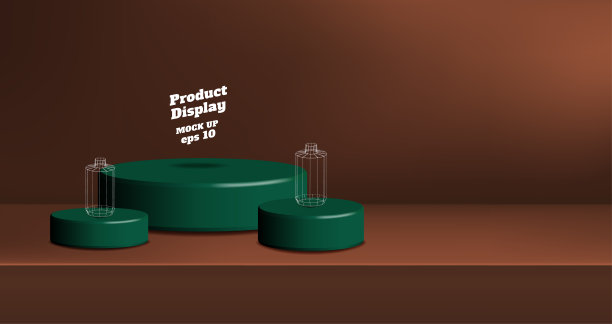 矢量产品展示背景，空橙色棕色梯度与深绿色工作室圆形亭站在桌子上，横幅与复制空间的产品展示推广广告图片下载