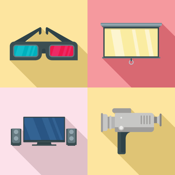 家庭电影图标设置，平面风格图片下载