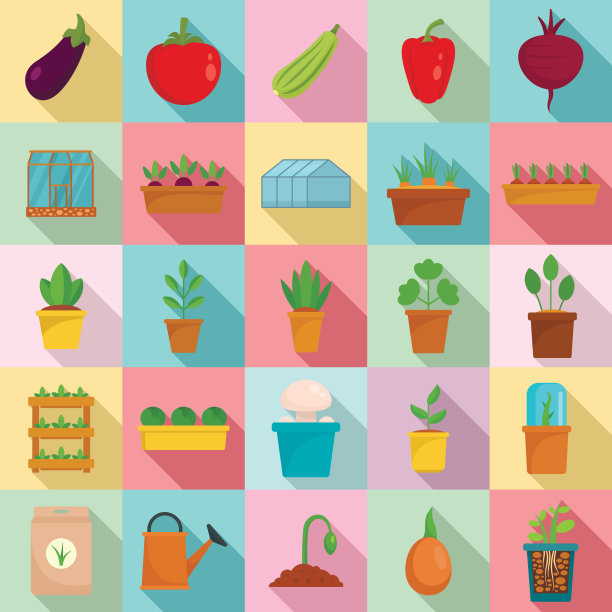 温室图标设置，平面风格图片下载