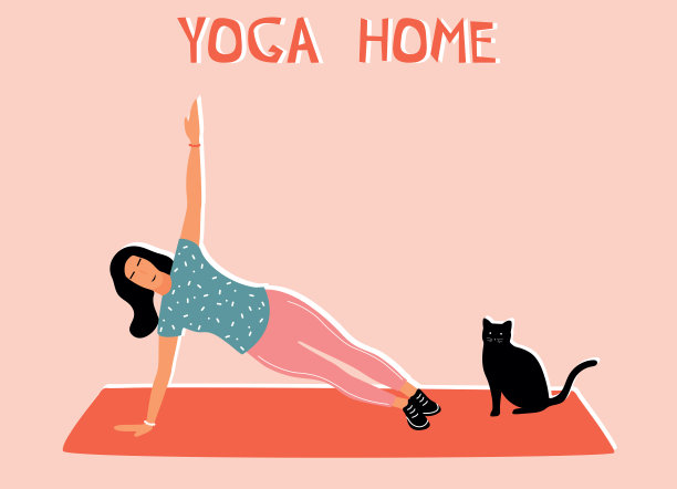 在家里做瑜伽的女人。插图与侧板，Vasishthasana。图片下载